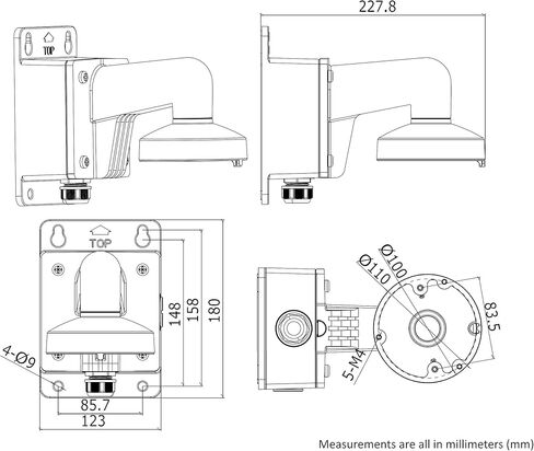 WMS WML PC110B DS-1272ZJ-110B دعامة تثبيت على الحائط للكاميرا المقببة المتوافقة مع Hik DS-2CD2142FWD-I (عبوة واحدة) in Kuwait