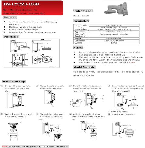 WMS WML PC110B DS-1272ZJ-110B دعامة تثبيت على الحائط للكاميرا المقببة المتوافقة مع Hik DS-2CD2142FWD-I (عبوة واحدة) in Kuwait