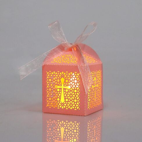 KPOSIYA 70 Pack Baptism Favor Boxes,Laser Cut Candy Boxes with Ribbons, Party Favor Small Gift Boxes for Baby Shower Baptism Decorations First Birthday Party Christening Favor (Pink-70) in Saudi Arabia