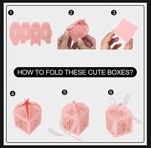 KPOSIYA 70 Pack Baptism Favor Boxes,Laser Cut Candy Boxes with Ribbons, Party Favor Small Gift Boxes for Baby Shower Baptism Decorations First Birthday Party Christening Favor (Pink-70) in Saudi Arabia