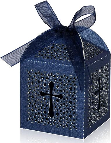 KPOSIYA 70 Pack Baptism Favor Boxes,Laser Cut Candy Boxes with Ribbons, Party Favor Small Gift Boxes for Baby Shower Baptism Decorations First Birthday Party Christening Favor (Pink-70) in Saudi Arabia