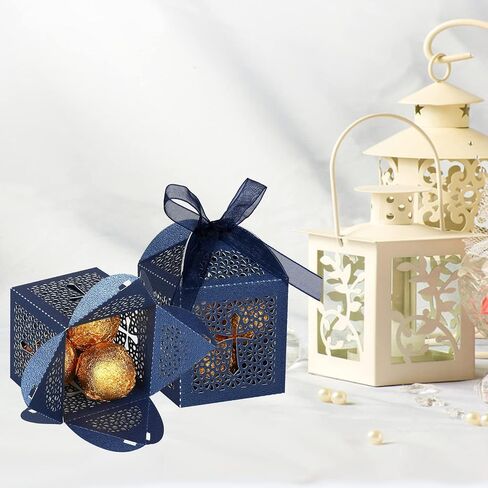 KPOSIYA 70 Pack Baptism Favor Boxes,Laser Cut Candy Boxes with Ribbons, Party Favor Small Gift Boxes for Baby Shower Baptism Decorations First Birthday Party Christening Favor (Pink-70) in Saudi Arabia