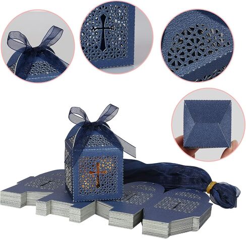 KPOSIYA 70 Pack Baptism Favor Boxes,Laser Cut Candy Boxes with Ribbons, Party Favor Small Gift Boxes for Baby Shower Baptism Decorations First Birthday Party Christening Favor (Pink-70) in Saudi Arabia