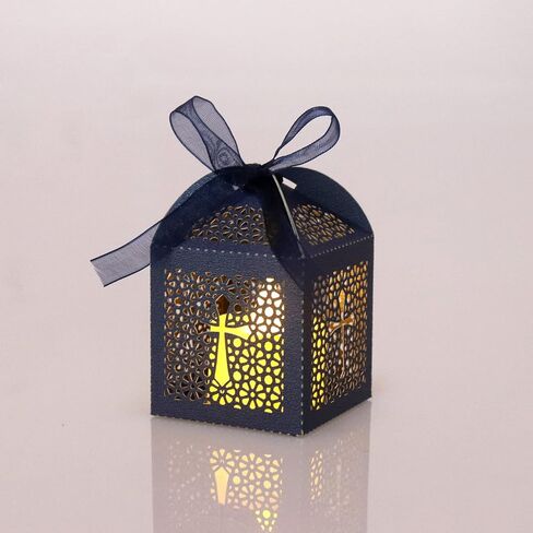 KPOSIYA 70 Pack Baptism Favor Boxes,Laser Cut Candy Boxes with Ribbons, Party Favor Small Gift Boxes for Baby Shower Baptism Decorations First Birthday Party Christening Favor (Pink-70) in Saudi Arabia