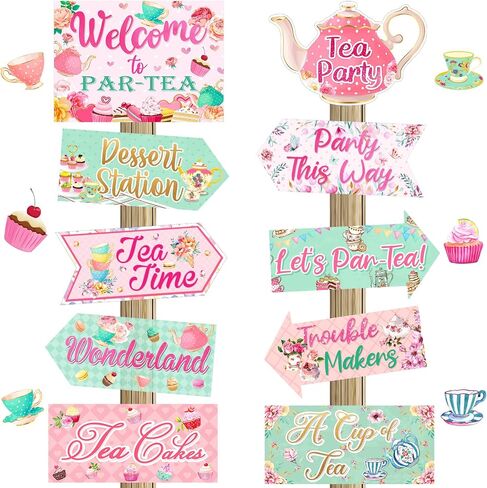 20 Pieces Floral Tea Party Sign Tea Party Decorations Directional Sign Cardboard Yard Signs for Outdoor Lawn Arrow Sign for Tea Party Bridal Shower in Saudi Arabia