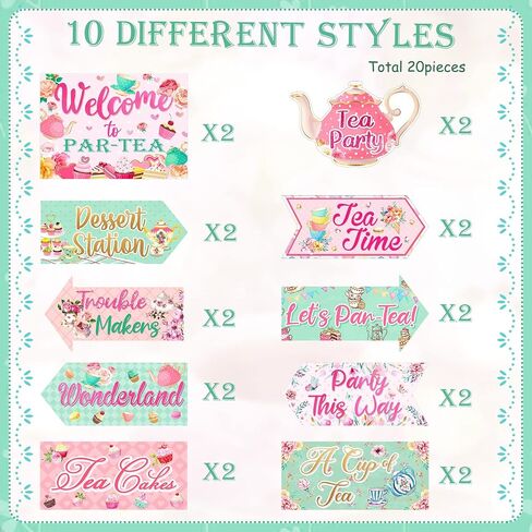 20 Pieces Floral Tea Party Sign Tea Party Decorations Directional Sign Cardboard Yard Signs for Outdoor Lawn Arrow Sign for Tea Party Bridal Shower in Saudi Arabia
