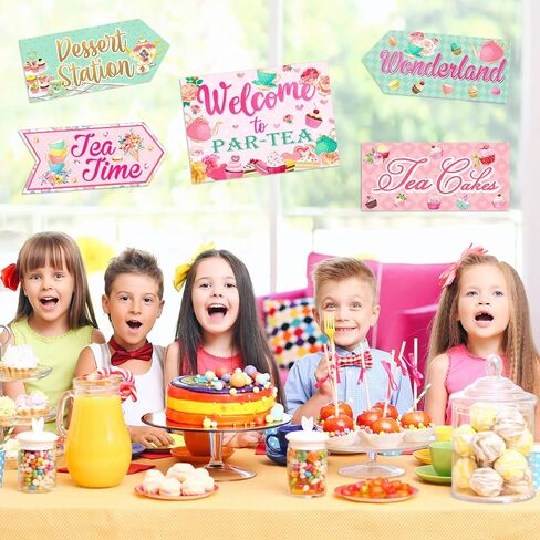 20 Pieces Floral Tea Party Sign Tea Party Decorations Directional Sign Cardboard Yard Signs for Outdoor Lawn Arrow Sign for Tea Party Bridal Shower in Saudi Arabia