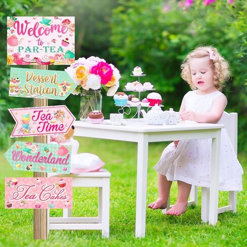 20 Pieces Floral Tea Party Sign Tea Party Decorations Directional Sign Cardboard Yard Signs for Outdoor Lawn Arrow Sign for Tea Party Bridal Shower in Saudi Arabia