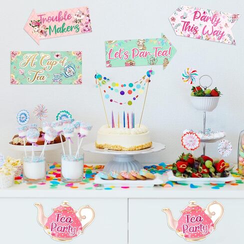 20 Pieces Floral Tea Party Sign Tea Party Decorations Directional Sign Cardboard Yard Signs for Outdoor Lawn Arrow Sign for Tea Party Bridal Shower in Saudi Arabia