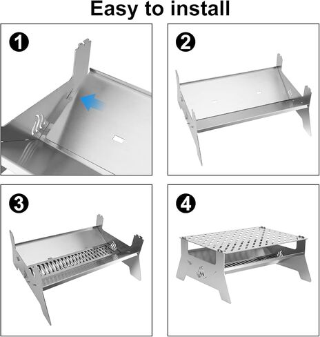 only fire Portable Charcoal Grill, Heavy Duty Stainless Steel Foldable Barbecue Grill with Carry Bag and BBQ Tong for Patio Backyard, Outdoor Camping, Picnic and Hikin in Kuwait