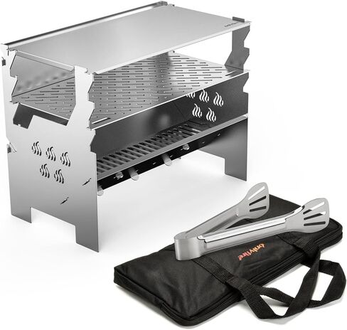 only fire Portable Charcoal Grill, Heavy Duty Stainless Steel Foldable Barbecue Grill with Carry Bag and BBQ Tong for Patio Backyard, Outdoor Camping, Picnic and Hikin in Kuwait