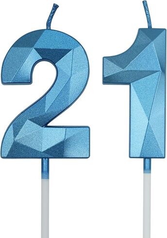 شموع عيد الميلاد الحادي والعشرين والثاني عشر للكيك، رقم ذهبي 21 12 شمعة ثلاثية الأبعاد على شكل ألماس زينة عيد الميلاد لوازم الحفلات للفتيات والأولاد والنساء والرجال in Kuwait