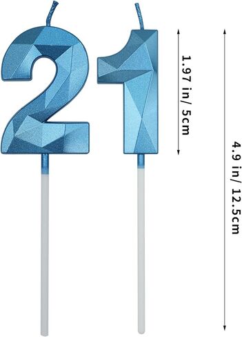 شموع عيد الميلاد الحادي والعشرين والثاني عشر للكيك، رقم ذهبي 21 12 شمعة ثلاثية الأبعاد على شكل ألماس زينة عيد الميلاد لوازم الحفلات للفتيات والأولاد والنساء والرجال in Kuwait