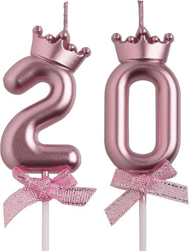 20th Birthday Candles, Rose Gold 20 Year Old Number Birthday Candles, Number 20 Candles for Men Women, Birthday Party Decorations Cake Topper Gifts for Wedding Anniversary Celebration in Saudi Arabia