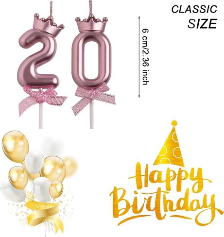 20th Birthday Candles, Rose Gold 20 Year Old Number Birthday Candles, Number 20 Candles for Men Women, Birthday Party Decorations Cake Topper Gifts for Wedding Anniversary Celebration in Saudi Arabia