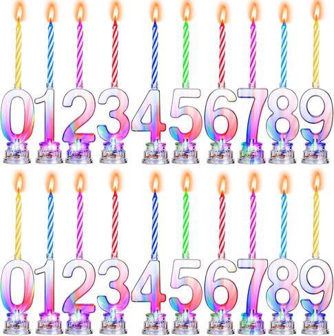 20 Pieces Birthday Number Candle Flashing Multicolor Light up Cake Candle Set LED Number Birthday Cake Topper Candle with 80 Pieces Wax Candles for Birthday Anniversary Celebration in Saudi Arabia