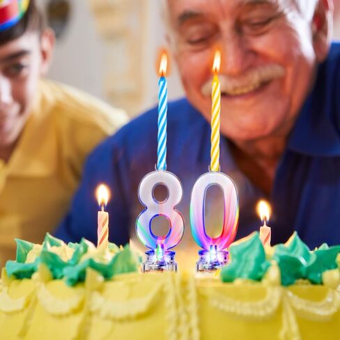 20 Pieces Birthday Number Candle Flashing Multicolor Light up Cake Candle Set LED Number Birthday Cake Topper Candle with 80 Pieces Wax Candles for Birthday Anniversary Celebration in Saudi Arabia