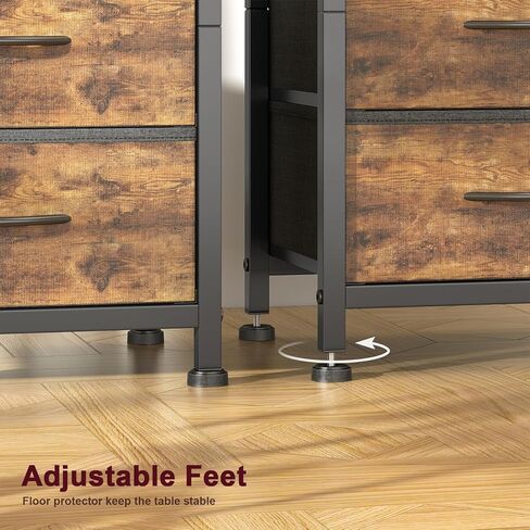 منضدة Mr IRONSTONE مع قاعدة شحن، حامل ليلي LED مع درجين من القماش، طاولة بجانب السرير مع منافذ ومنافذ USB، طاولة نهاية لغرفة النوم، بني ريفي in Kuwait