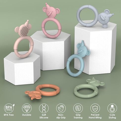 ألعاب التسنين للأطفال من ME.FAN [6 عبوات] لعبة تسنين الأطفال من السيليكون للرضع بعمر 3 أشهر فما فوق، عضاضة الأطفال المصنوعة من السيليكون لتهدئة آلام التسنين، ألعاب مضغ للأطفال لامتصاص احتياجات النحل in Kuwait