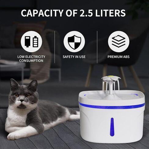 جكيهلا نافورة مياه للقطط 2.5 لتر/84 اونصة مع مضخة ذكية ومؤشر LED لتنبيه نقص المياه، نافورة مياه للكلاب والقطط مع 3 فلاتر in Kuwait
