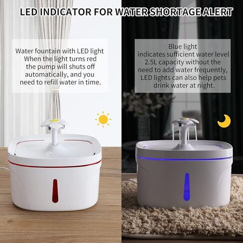 جكيهلا نافورة مياه للقطط 2.5 لتر/84 اونصة مع مضخة ذكية ومؤشر LED لتنبيه نقص المياه، نافورة مياه للكلاب والقطط مع 3 فلاتر in Kuwait