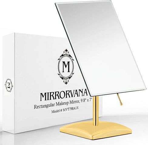 MIRRORVANA Large Free Standing Mirror - Frameless, Gold-Plated, Beveled Design for Desk, Retail Counter, Bathroom and Vanity Dressing Table (9.8" x 7") in Saudi Arabia