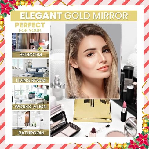MIRRORVANA Large Free Standing Mirror - Frameless, Gold-Plated, Beveled Design for Desk, Retail Counter, Bathroom and Vanity Dressing Table (9.8" x 7") in Saudi Arabia