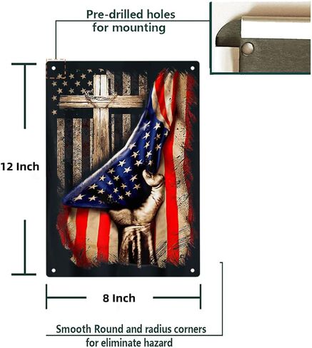 علامة الإيمان فوق الخوف من كريستيان كروس العلم الأمريكي علامة معدنية من القصدير مقاس 8 × 12 بوصة in Kuwait