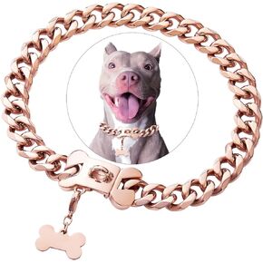 Stainless Steel Cuban Silver Link Heavy Duty Necklace Dog Collar for Small Medium Large Dogs, American Bully French Bulldog Dog Collar with CZ Luxury Safety Personalized Dog Tag in Kuwait