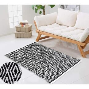 THE BEER VALLEY Cotton Diamond Runner Rug 2'x5' - Linen, Reversible Machine Washable Farmhouse Rugs for Bedroom, Kitchen, Hallway, Bathroom - 24x60 Inches in Kuwait