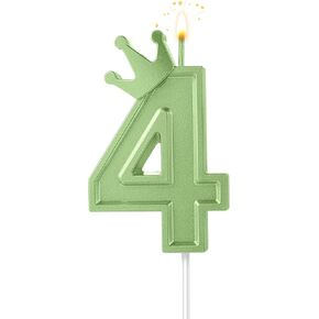 3inch Birthday Number Candle, 3D Candle Cake Topper with Crown Cake Numeral Candles Number Candles for Birthday Anniversary Parties (Green; 1) in Kuwait