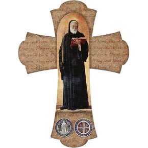 صليب حائط خشبي ملون بالكامل من سانت بنديكت، صورة ملونة لسان بينيتو تتميز بميدالية، ديكورات دينية كاثوليكية للتعليق، 6 انش in Kuwait