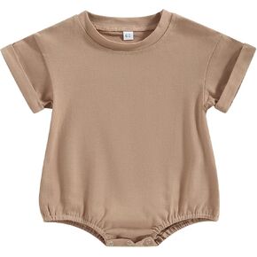 Gueuusu للجنسين بيبي بوي فتاة تي شيرت رومبير بلون قصير الأكمام فقاعة رومبير المتضخم Crewneck قطعة واحدة ارتداءها in Kuwait