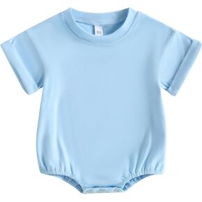 Gueuusu للجنسين بيبي بوي فتاة تي شيرت رومبير بلون قصير الأكمام فقاعة رومبير المتضخم Crewneck قطعة واحدة ارتداءها