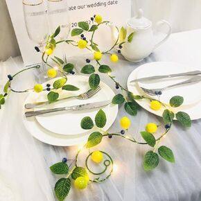 Artificial Lemon Blueberry Garland,Fake Lemon Vine Plants Faux Fruit Hanging Berries Wreath for Wedding Home Garden Office Hotel Party Craft Art Decoration (Lemon Vine, 1 Pack)