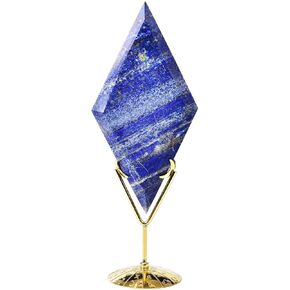 AMOYSTONE Lavender Fluorites Crystal Rhomboid Shaped Stone Decorative Healing Crystal Slices Quartz Pieces with Golden Stand Office Home Decor Reiki Healing Gifts 0.2-0.3 Pound