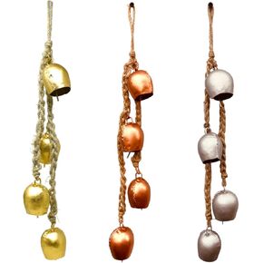 أجراس عيد الميلاد للديكور الحديد المطاوع الرياح الرنين مع أجراس معلقة حبل - أجراس جيرلاند لشجرة عيد الميلاد - ريفي شنقا زخارف معدنية خمر للشجرة والجدار مجموعة من أجراس 3x4 in Kuwait