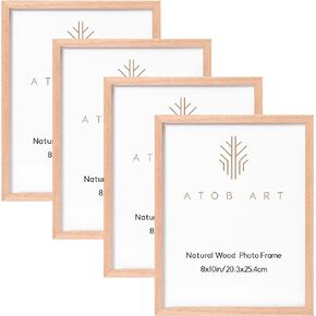 إطار صورة ATOBART مقاس 5x7 مصنوع من خشب البلوط الصلب مغطى بالزجاج الحقيقي، إطار صور من الخشب الطبيعي مقاس 5x7 للتركيب على الحائط أو عرض سطح الطاولة، مجموعة من 4 قطع
