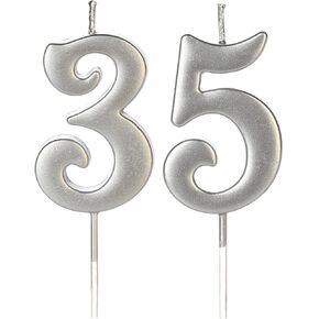 شموع عيد الميلاد الفضية رقم 35 و53 لتزيين الكيك، رقم 35 53 شموع فاخرة لامعة لتزيين حفلات الذكرى السنوية للأطفال والنساء والرجال in Saudi Arabia
