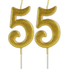 55th Birthday Candles for Cake Topper, Number 55 5 Glitter Premium Candle Party Anniversary Celebration Decoration for Kids Women or Men, Gold in Kuwait