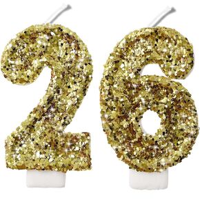 2.8" Gold Glitter Number Candles-Many Colors 26th 62nd Birthday Gifts Birthday Decorations Birthday Candles Numbers Happy Birthday Candles for Cake 2 Candle for Women for Men (Gold)
