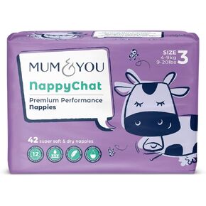 Mum & You Nappychat Premium Performance Eco Diapers, Size 3 (42 Diapers) Smart Tube Technology. Leak Protection. 100% Recyclable. Hypoallergenic, Dermatologically-Tested. No Lotion, Perfume or Dyes.
