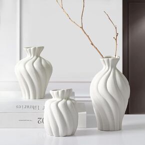 ComSaf White Ceramic Vase Set of 3 - Versatile Flower Vase Boho Vases for Room, Bathroom, Coffee Table, Dining Table, Bookshelf,Shelf Decor, Fireplace, Kitchen, Living Room, and Office in Saudi Arabia