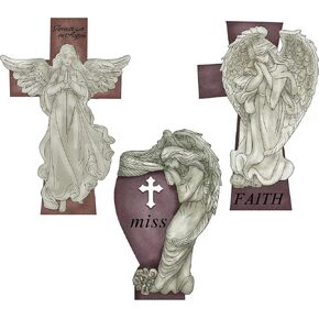 Yourongmao 3PC Metal Angel Cross Sign Wall Decor-Christmas decorations,Angel Cross Church Wall Decor,Antique Wall Art Religious Decor & Home Decor in Kuwait