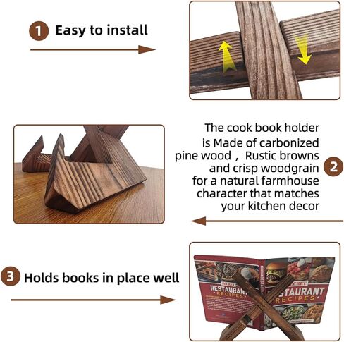 مجموعتان من 4 قطع من حامل كتب الطبخ للمطبخ، حامل كتب وصفات قابل للتعديل مقاس 10.16 سم - 30.48 سم، حامل كتب الطبخ الريفي لطاولة المطبخ in Kuwait