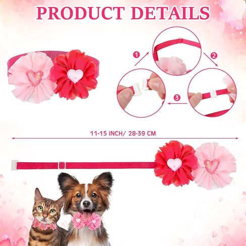 Tudomro 40 Pcs Valentine's Day Dog Collars Pink Dog Collar Adjustable Collar Small Middle Dogs Cats Rose Red Pink Dog Accessories Embellishment Decor for Wedding Party Grooming Pet Collar Accessories in Saudi Arabia