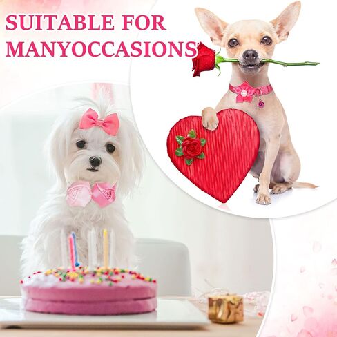 Tudomro 40 Pcs Valentine's Day Dog Collars Pink Dog Collar Adjustable Collar Small Middle Dogs Cats Rose Red Pink Dog Accessories Embellishment Decor for Wedding Party Grooming Pet Collar Accessories in Saudi Arabia