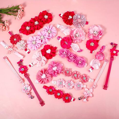 Tudomro 40 Pcs Valentine's Day Dog Collars Pink Dog Collar Adjustable Collar Small Middle Dogs Cats Rose Red Pink Dog Accessories Embellishment Decor for Wedding Party Grooming Pet Collar Accessories in Saudi Arabia