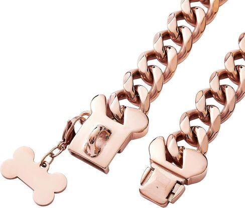 Stainless Steel Cuban Silver Link Heavy Duty Necklace Dog Collar for Small Medium Large Dogs, American Bully French Bulldog Dog Collar with CZ Luxury Safety Personalized Dog Tag in Kuwait