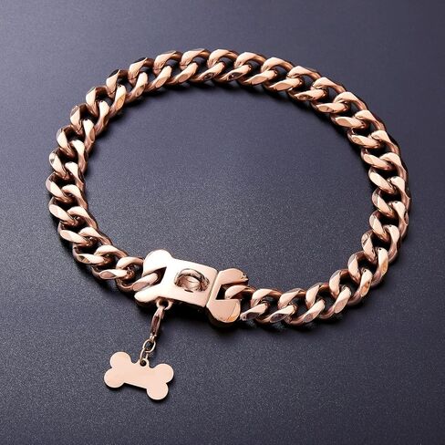 Stainless Steel Cuban Silver Link Heavy Duty Necklace Dog Collar for Small Medium Large Dogs, American Bully French Bulldog Dog Collar with CZ Luxury Safety Personalized Dog Tag in Kuwait